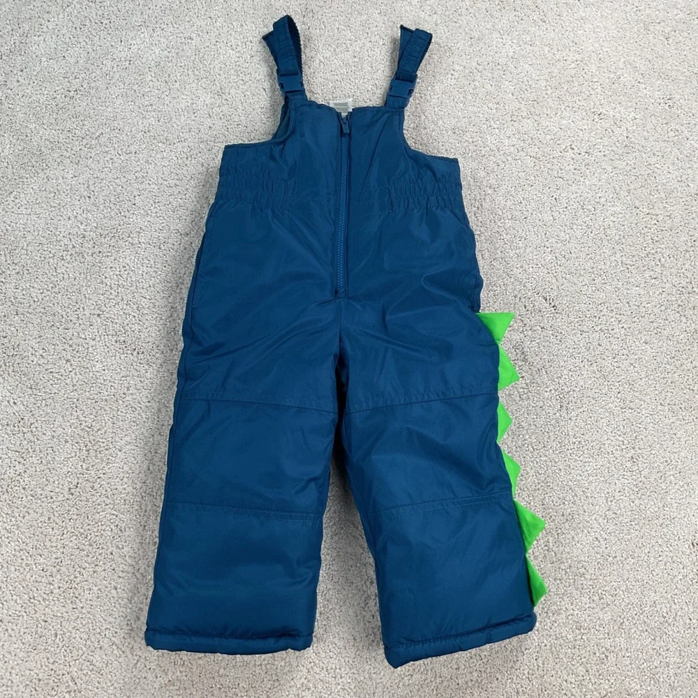 Carters Toddler Boys 2-Piece Dinosaur Snowsuit Teal Blue Puffer‎ Jacket Bibs 3T